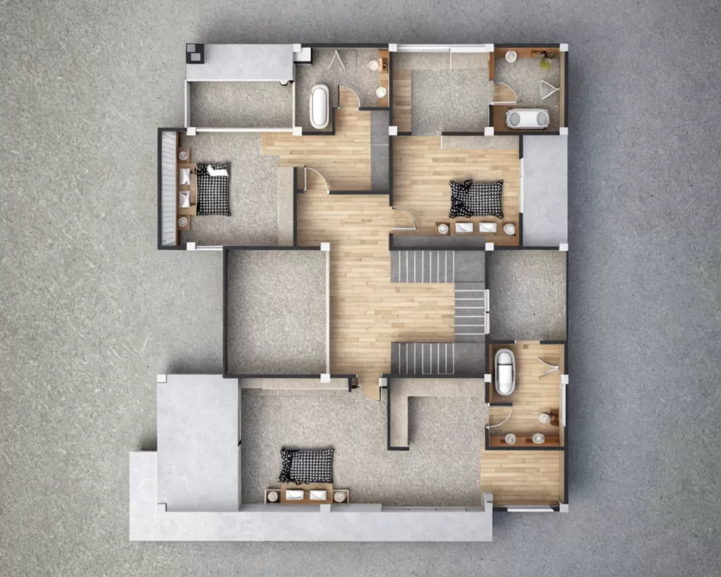 Architectural layout for 46x52 ft home design with 2 floors 