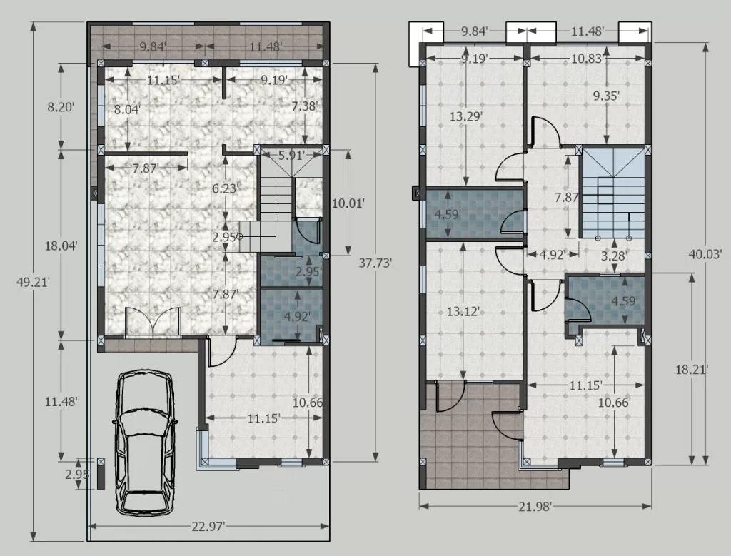 7x15m house floor plan with 5 bedrooms
