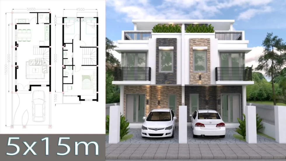Plano de Casa de 2 Pisos en Terreno de 5x15 m