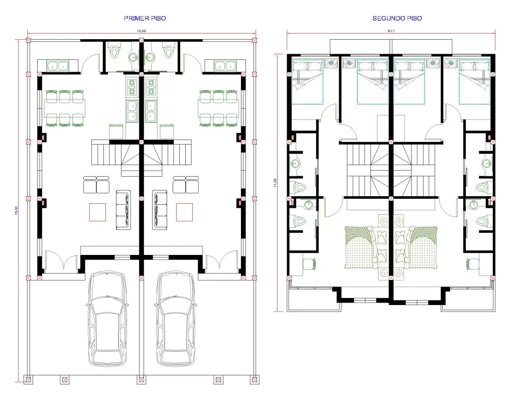 plano de casa 10x15 tipo duplex con 3 habitaciones