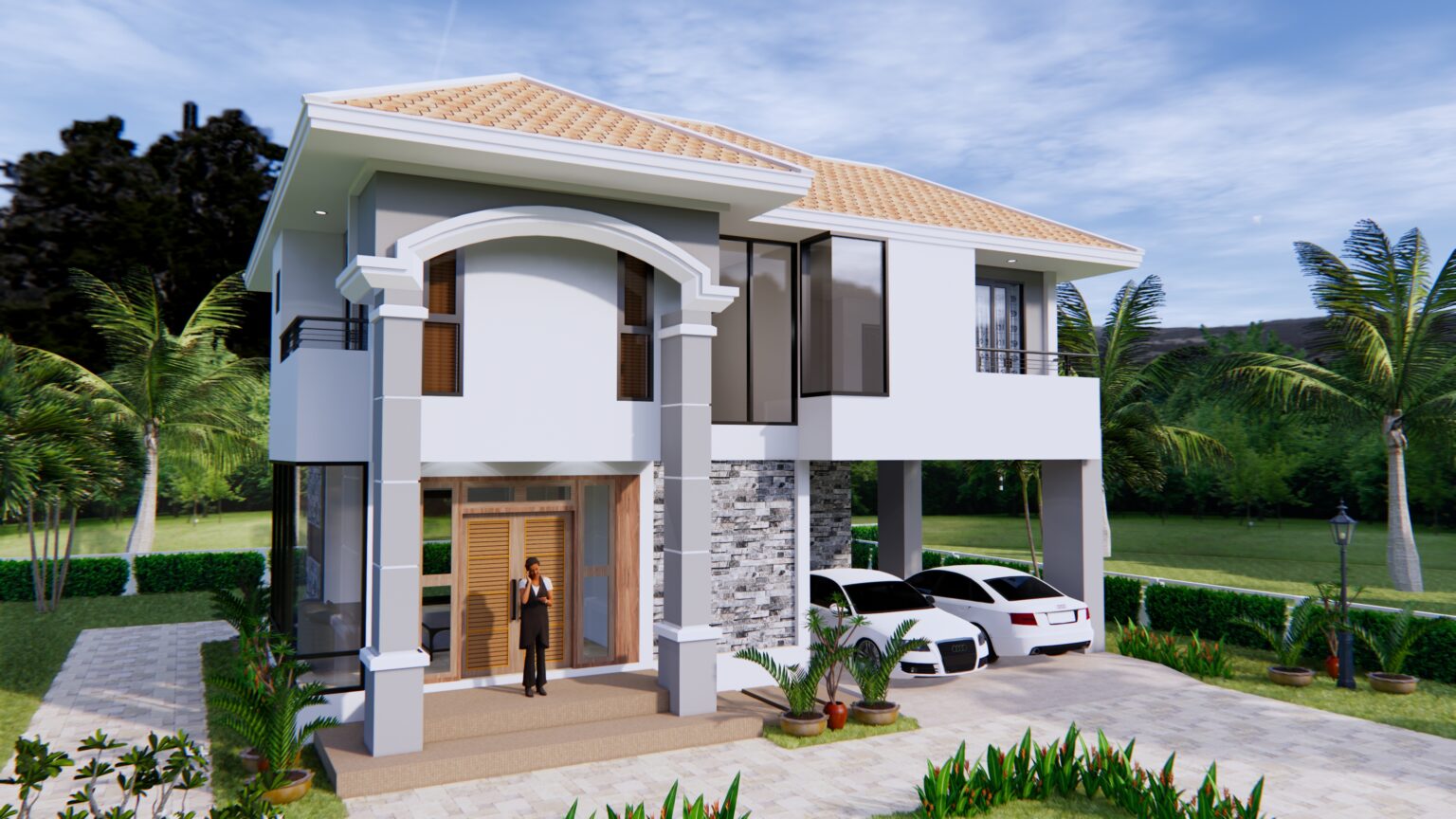 Plan De Maison Moderne 11x8m (3 Chambres, 3 Salles De Bain, Terrasse) - Copie Imprimée A4 - PDF Inclus