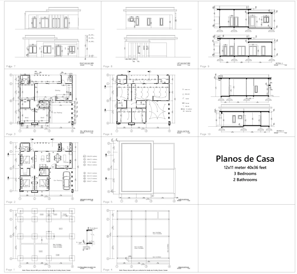 planos de construccion de casa 11x12m