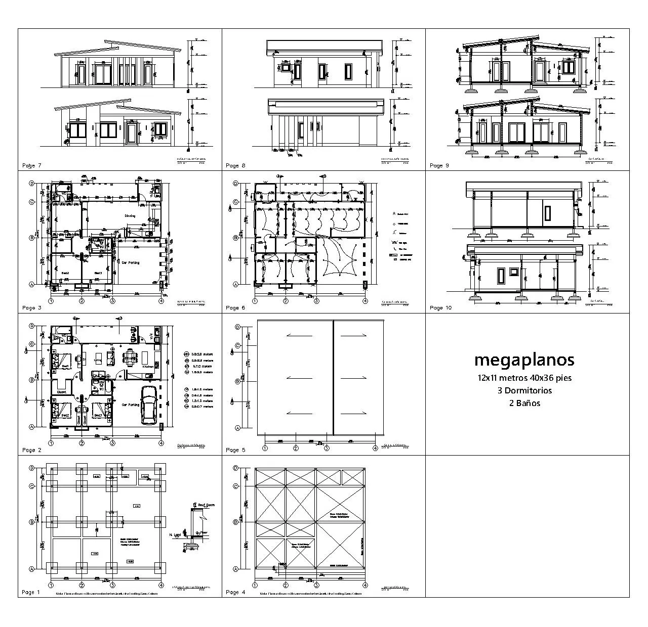 Planos de Casa 12×11 con 3 Dormitorios megaplanos