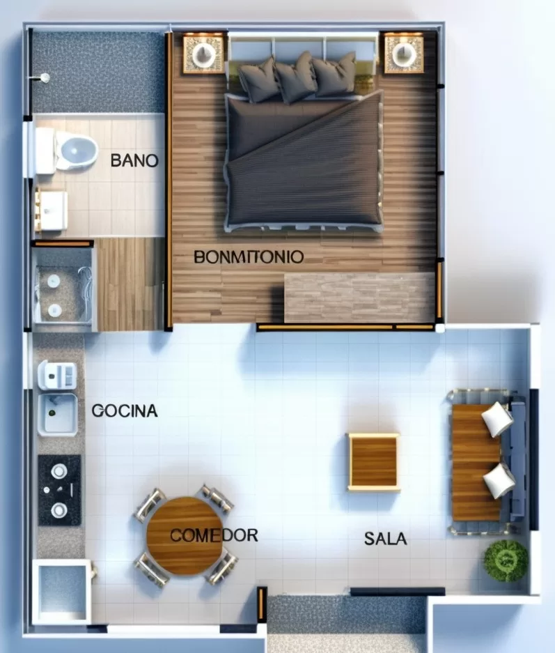 plano de casa pequeña 5x6 metros de 1 habitacion
