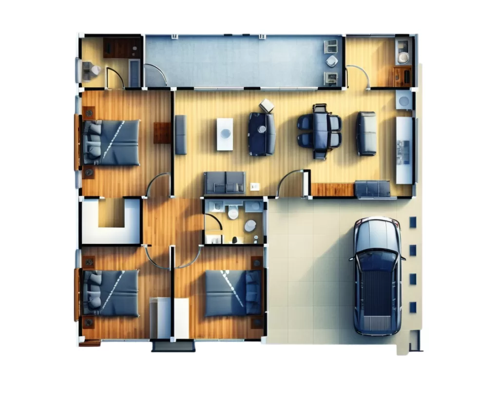 Planos de Casa 12×11m de 3 Dormitorios
