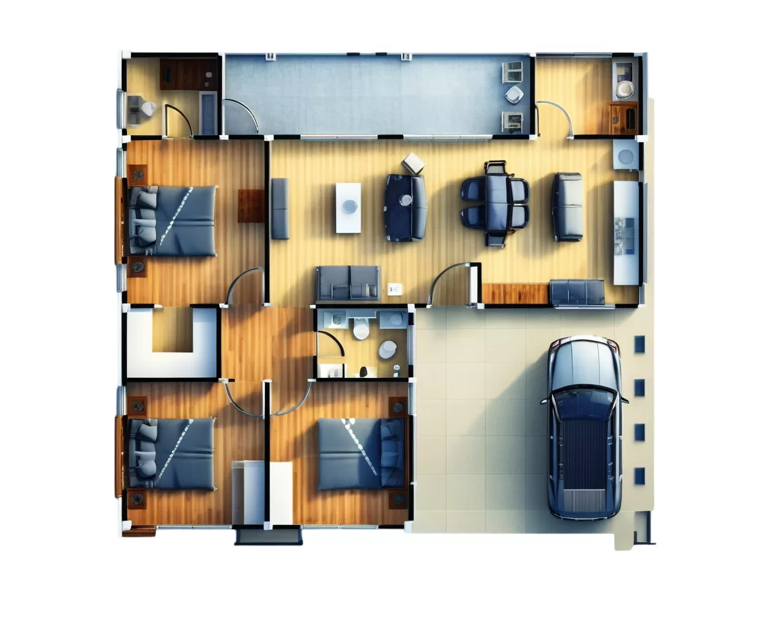 Planos de Casa 12×11 con 3 Dormitorios
