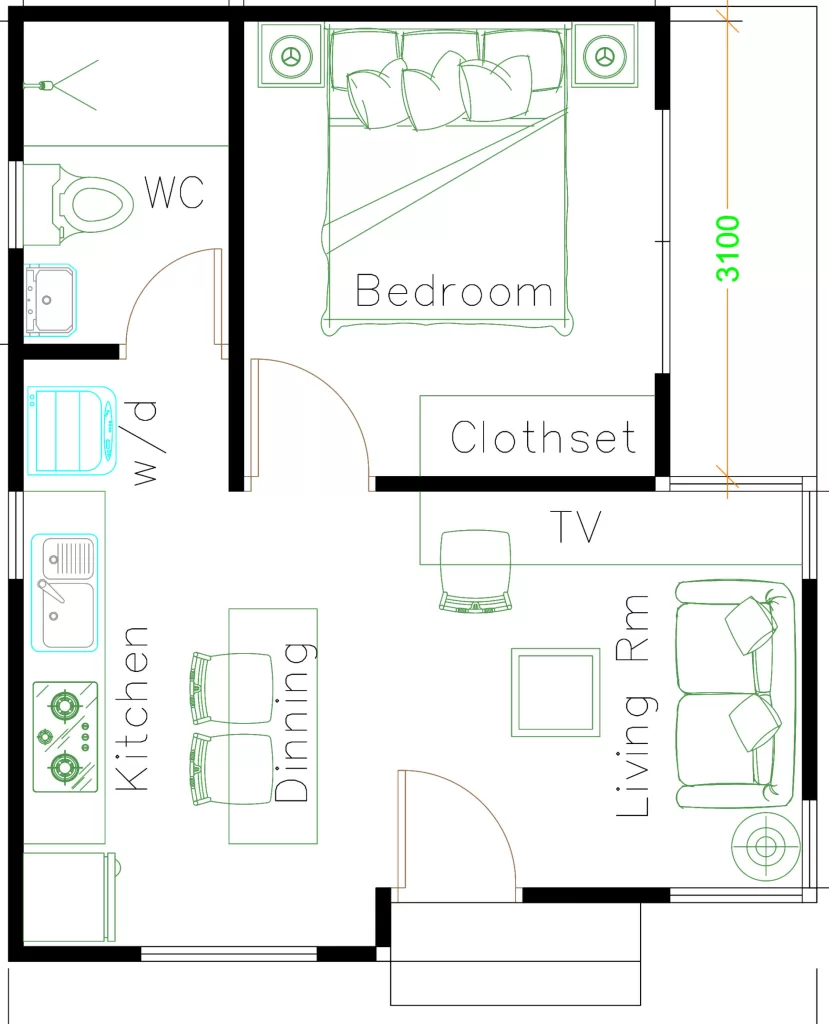 plano de casa 6x5 metros 1 habitacion