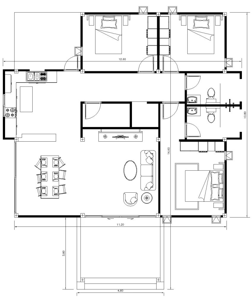 plano de casa 11x15 metros